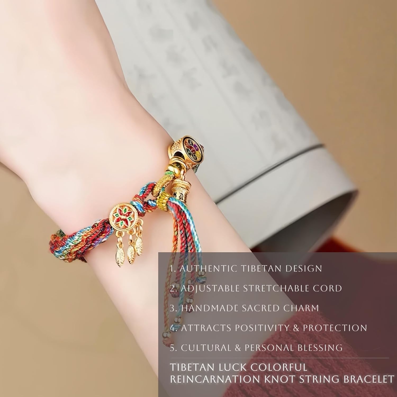 AricizBeauty Tibetan Luck Colorful Reincarnation Knot String Bracelet. Adjustable Tibetan Prayer Woven Bracelet – Handmade Blessing Cord for Good Fortune (THANGKA): Clothing. Shoes & Jewelry